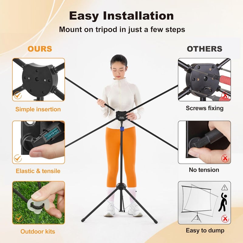 Truesee Outdoor Projector Screen 60 Inch, 16:9, High Gain, Projector Screen with Stand, Wind-resistant Design for Portable Projection Screen Outdoor, With Ropes and Spikes, 4K Image for Home Theater, Camping. - Image 5